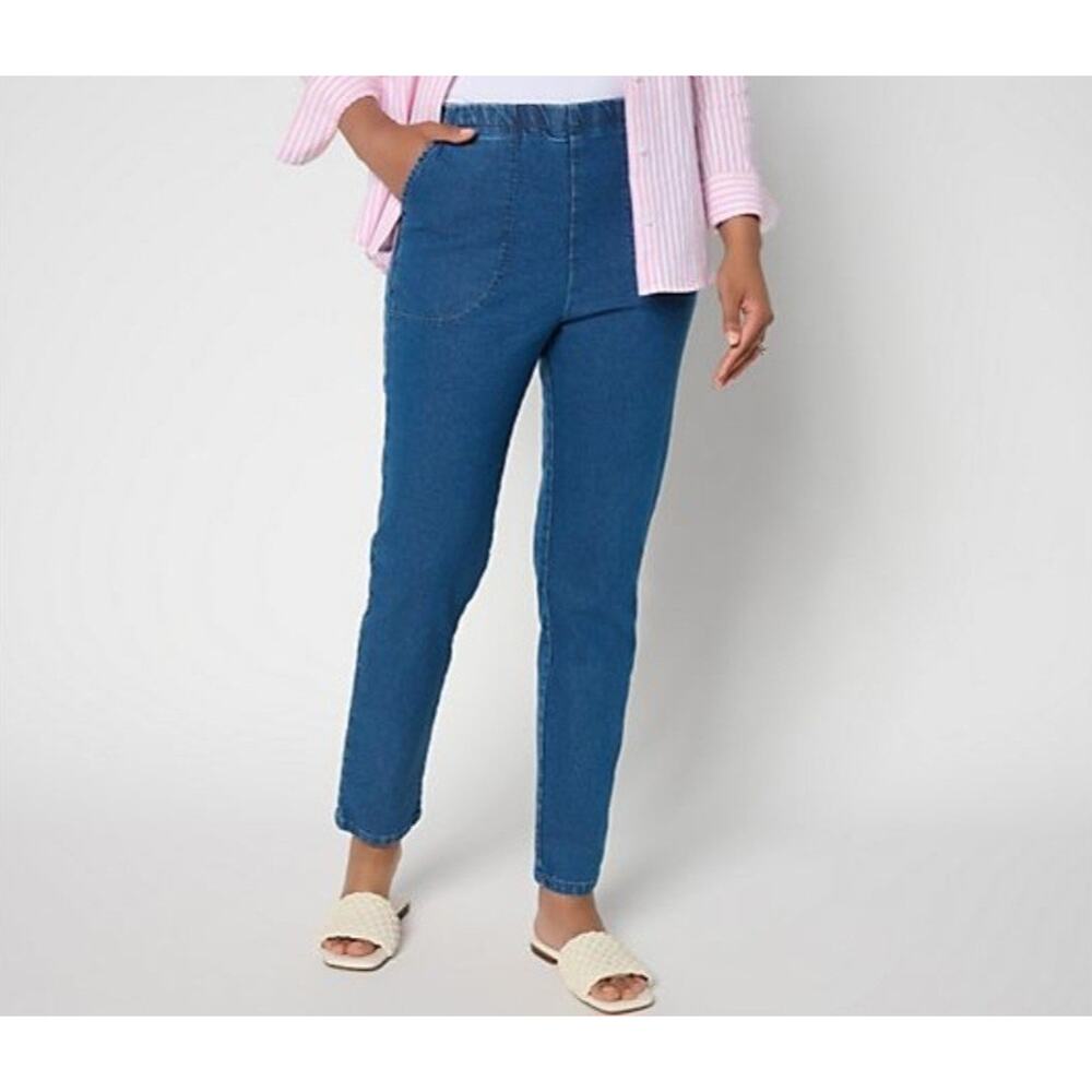 Denim & Co Size Petite Med Flat Front Petite M Side Pocket Pant A686839 NWOT